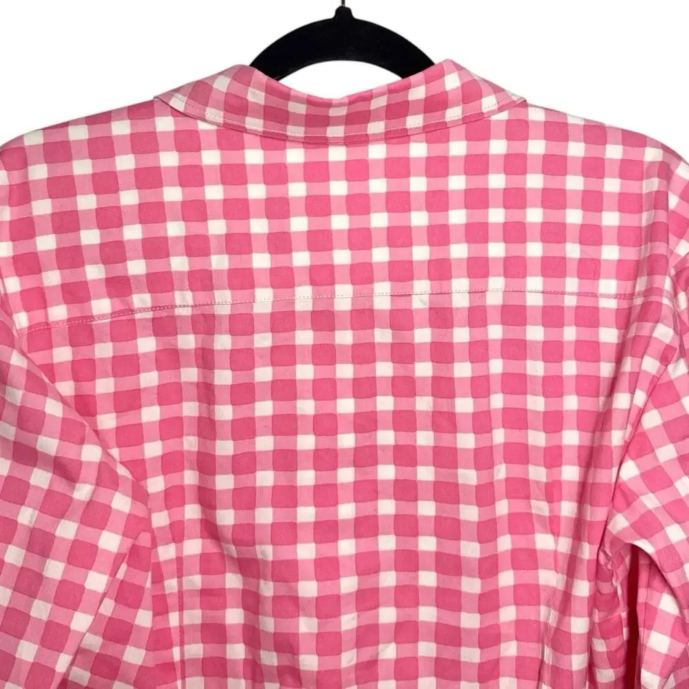 Samantha Sung Pink White Gingham Check Preppy Spring Summer Button Up Shirt - 4
